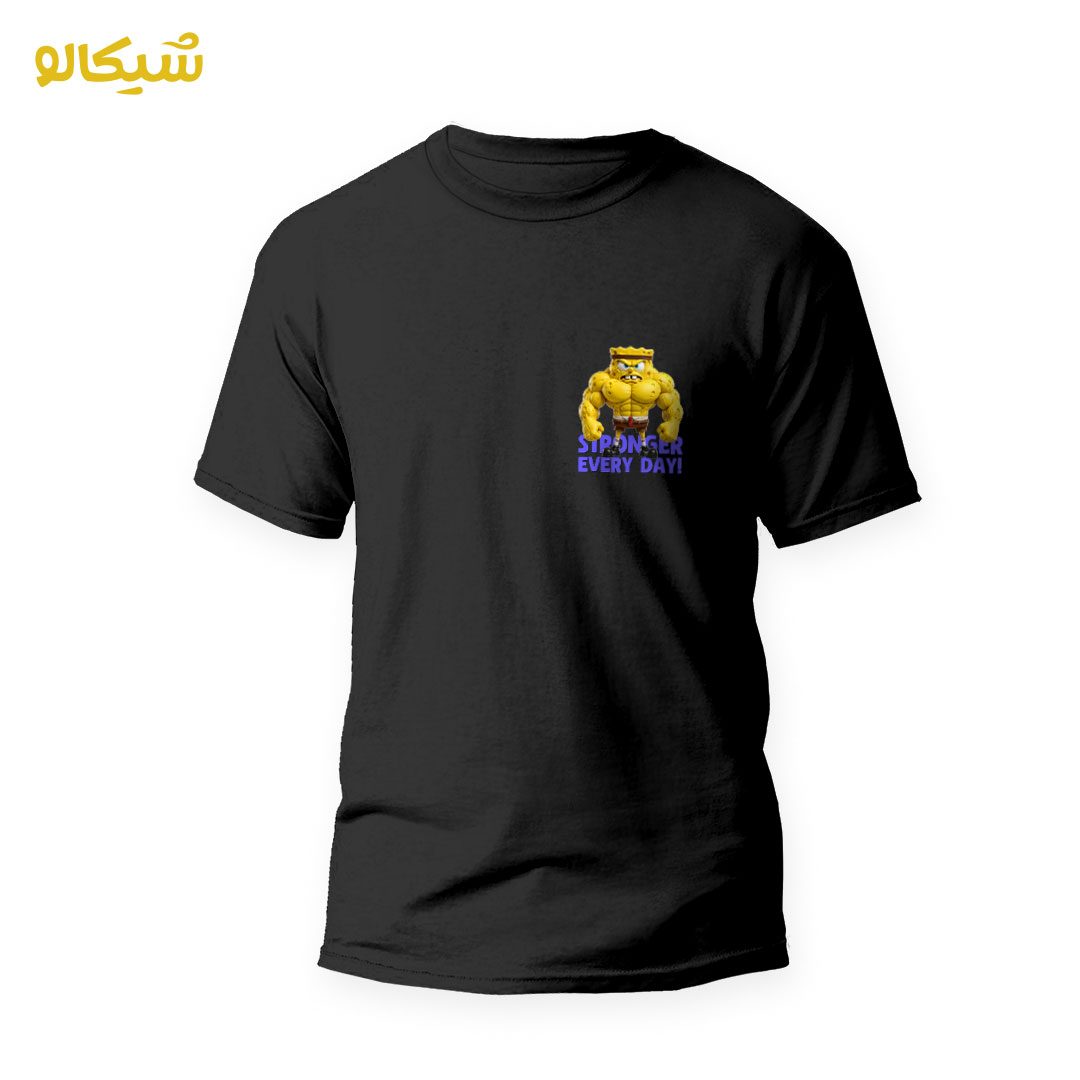 تیشرت بدنسازی طرح باب اسفنجی عضلانی (Stronger Every Day) 1 تیشرت مشکی بدنسازی باب اسفنجی