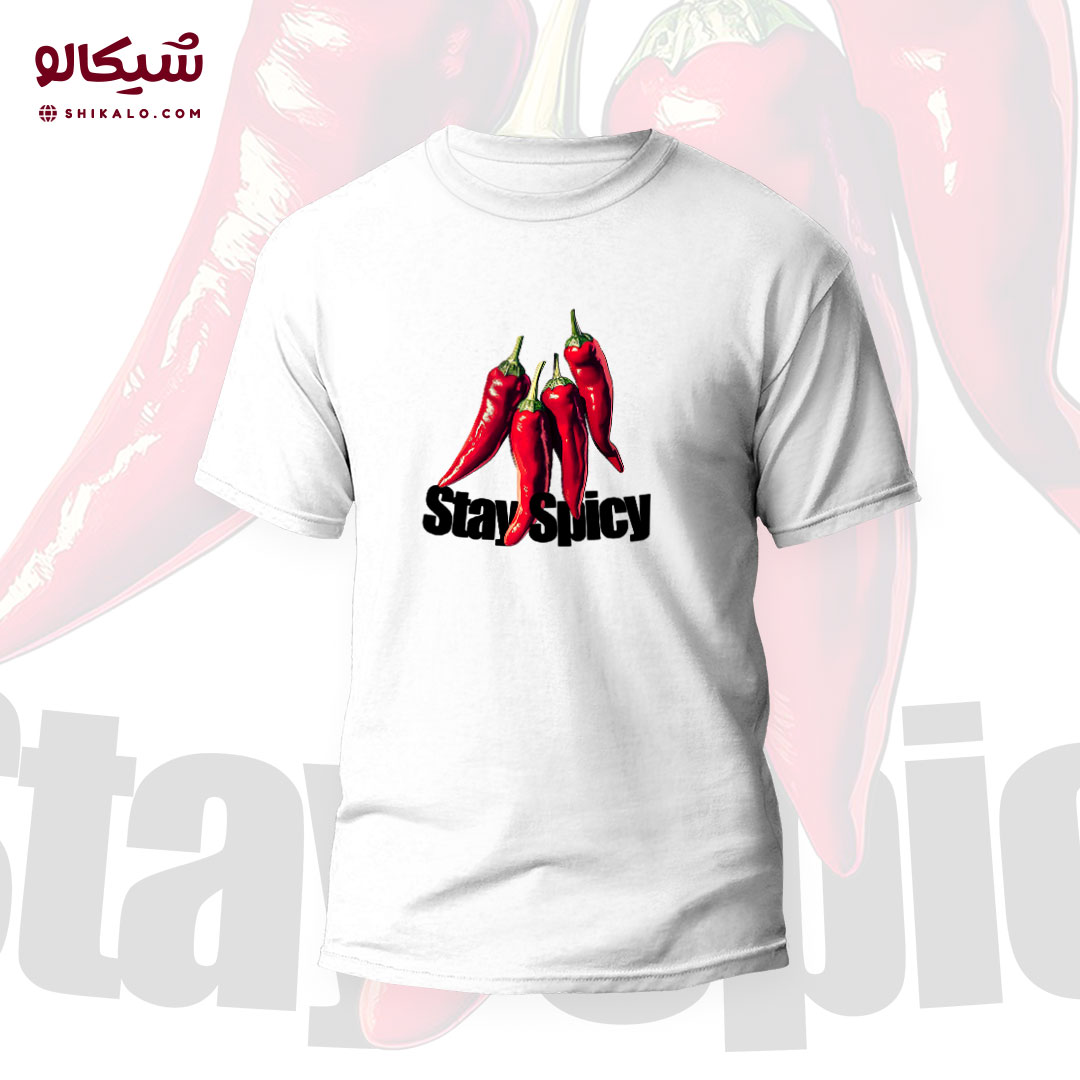 تیشرت-طرح-سفید-فلفلی تیشرت طرح Stay Spicy با فلفل قرمز - تصویر 1